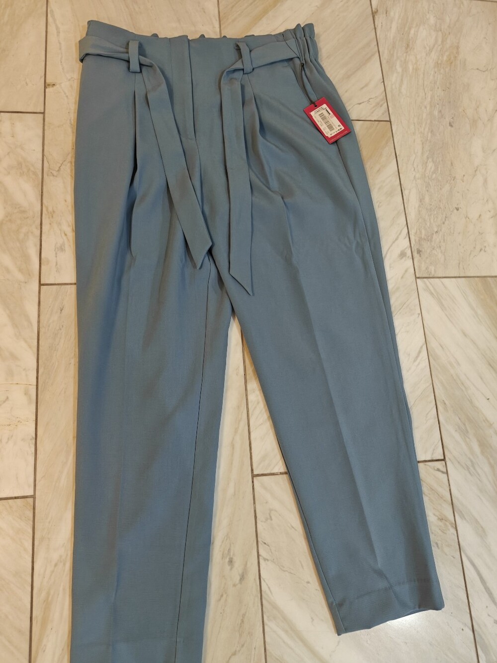 High Rise Pleated Paperbag Style Ankle Pants